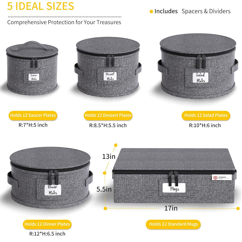 5pcs Dishware Storage Organizer, Foldable Dinnerware Storage Organizer, Kitchen Crockery Storage Organizer, Stackable Plate & Cup Storage Case, Portable Dishware Storage Bag