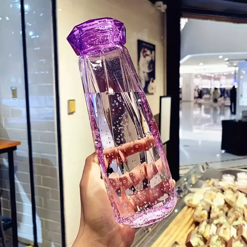 Diamond Water Bottle, Crystal Glass Cup With Lid, 420ml Transparent Bottle With Cover, Portable Exquisite Geometric Summer Bottle, Drinkware Multifunctional Outdoor Sports Glass Cup, Simple Portable Leakproof Bottles