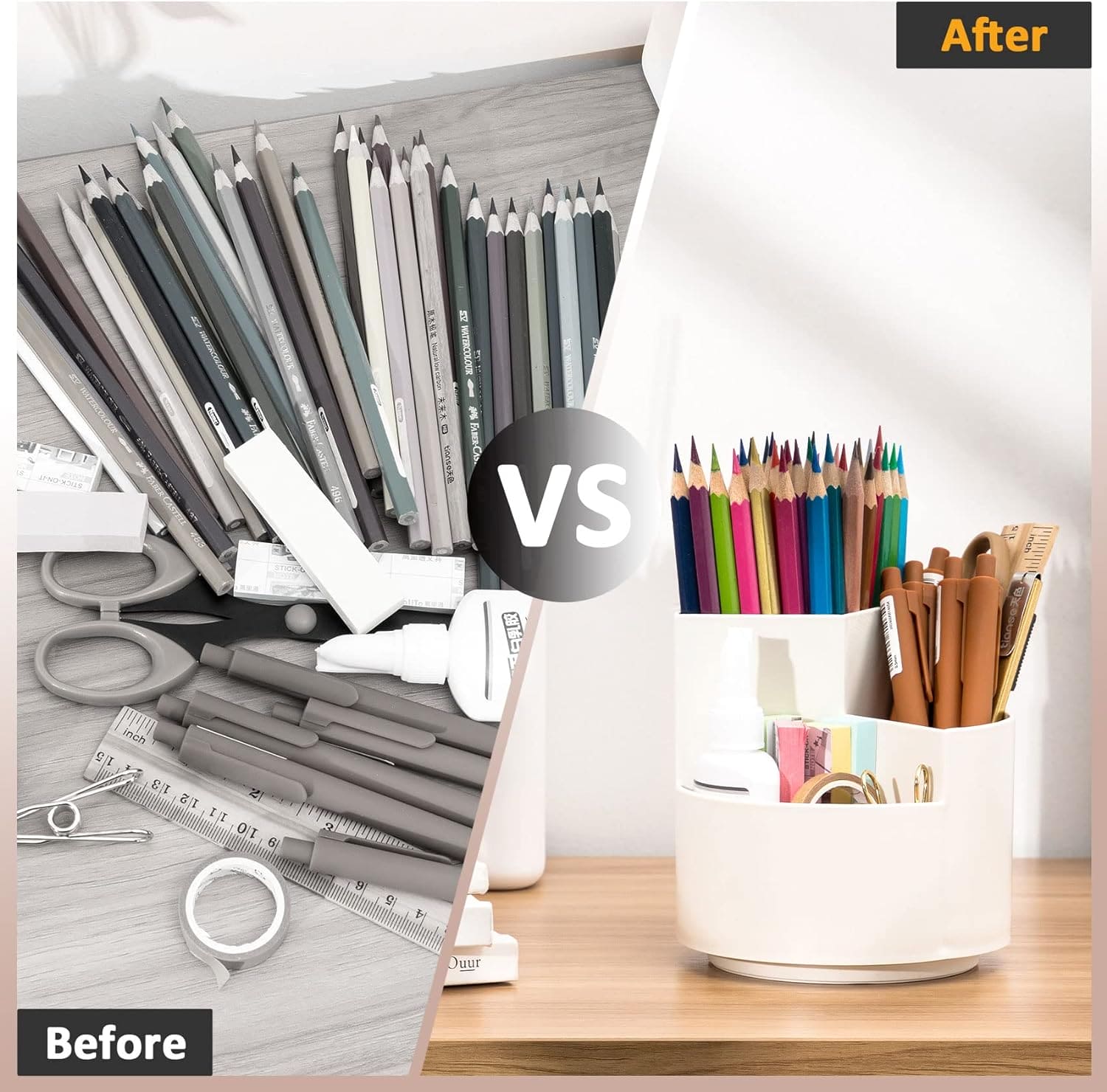 Versatile Desktop Storage Bucket, Plastic 3 Position Pencil Storage Box, Multifunctional Anti-deformed Round Box, Student Desk Storage Box, Home Use Multifunctional Makeup Brush Organizer Box, Home Office School Desktop Stationary Cup