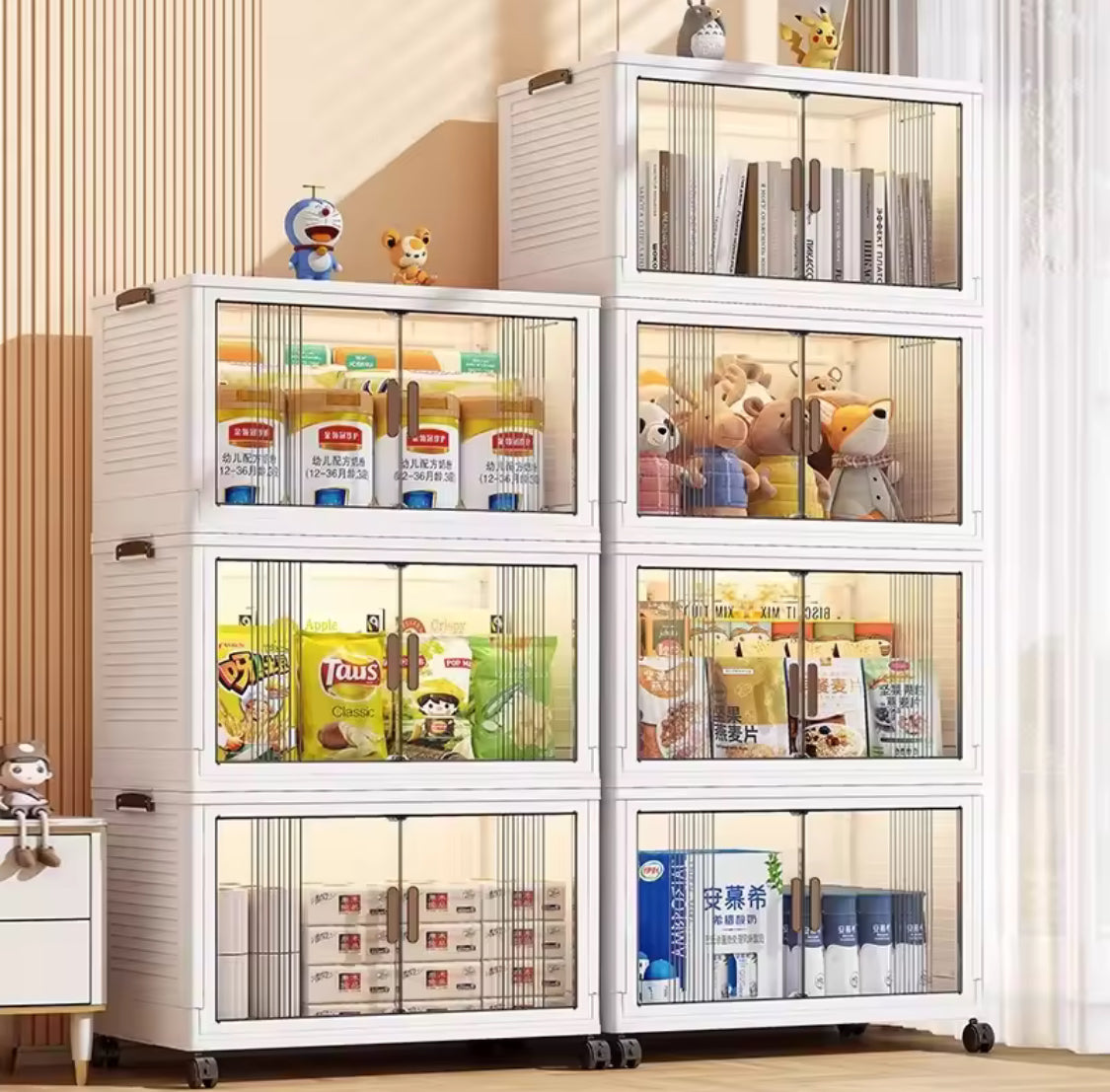 Multi Layer Foldable Storage Cabinet, Bedroom Closet Organizer With Doors, Portable Wardrobe Cabinet, Clothes Storage Organizer, No Installation Storage Cabinet, Plastic Folding Storage Cabinet