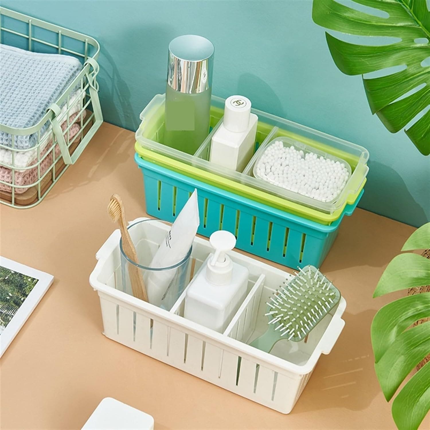 Detachable Storage Basket, Multifunctional Vanity Storage Bin, Household Kitchen Bathroom Sorting Storage Box, Wardrobe Storage Box, Stackable Organizer With Partitions, Divided Organization Plastic Baskets