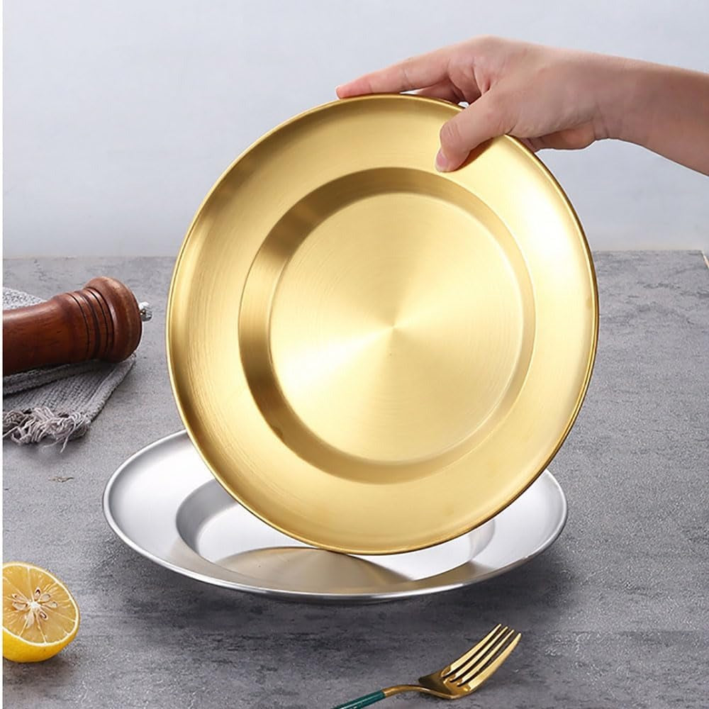 Luxury Matte Gold Stainless Steel Serving Plate, Multipurpose Food Plate, Kitchen Serving Plate