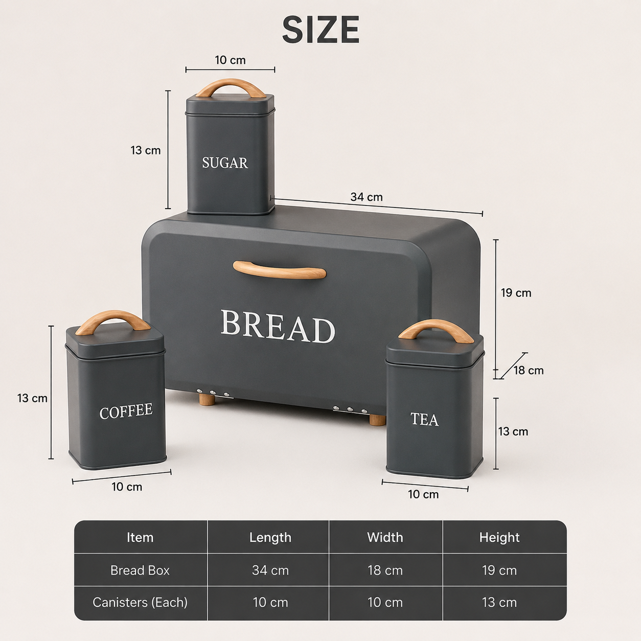 Set of 4 Nordic Bread Box & Canister Set, Modern Kitchen Bread Storage Set, Vintage Style Bread Storage Set, Home Essentials Bread Bin Set