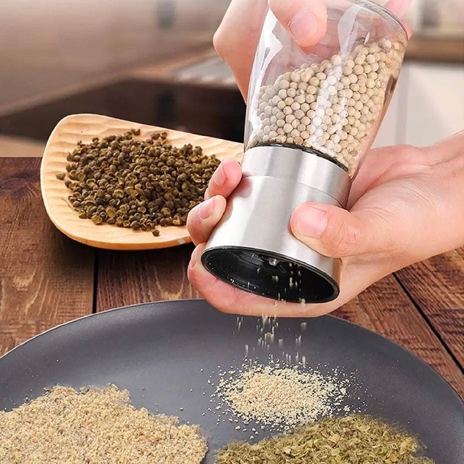 Salt And Pepper Grinder, Manual Stainless Steel Salt and Pepper Mill Grinder, Spice Herb Glass Muller, Hand Mill Grinding Bottle, Condiment Grinding Tool Kitchen Gadget, Adjustable Coarseness Shaker, Durable Spice Grinder, Compact Pepper Grinder