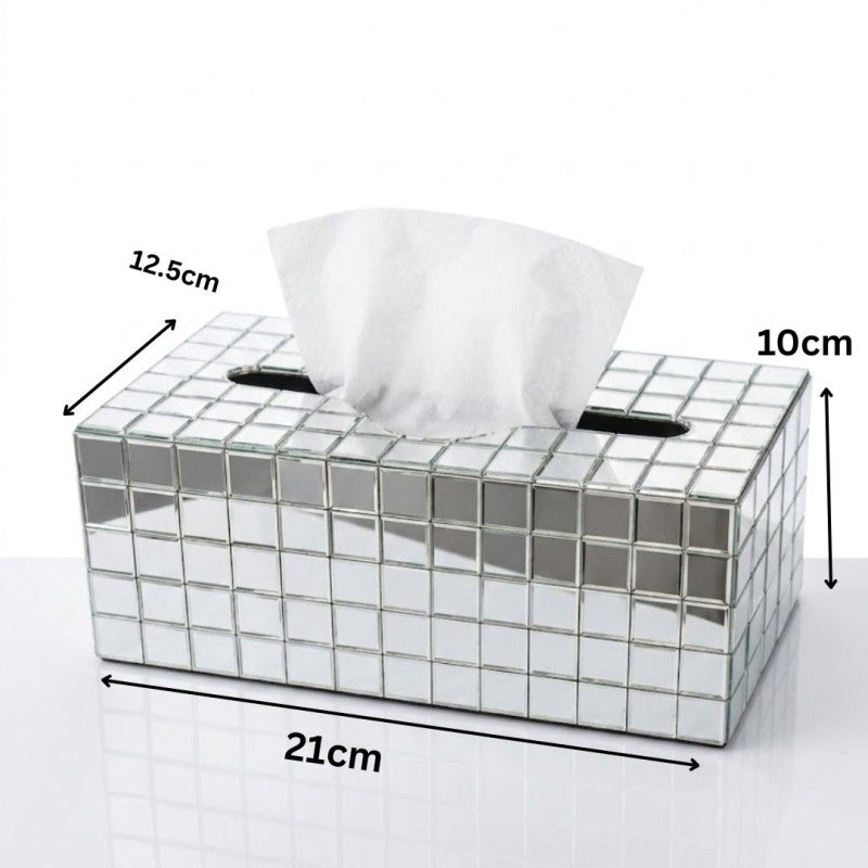 Luxury Mirror Mosaic Tissue Box Cover, Large Capacity Paper Dispenser, Living Room Tissue Storage Box