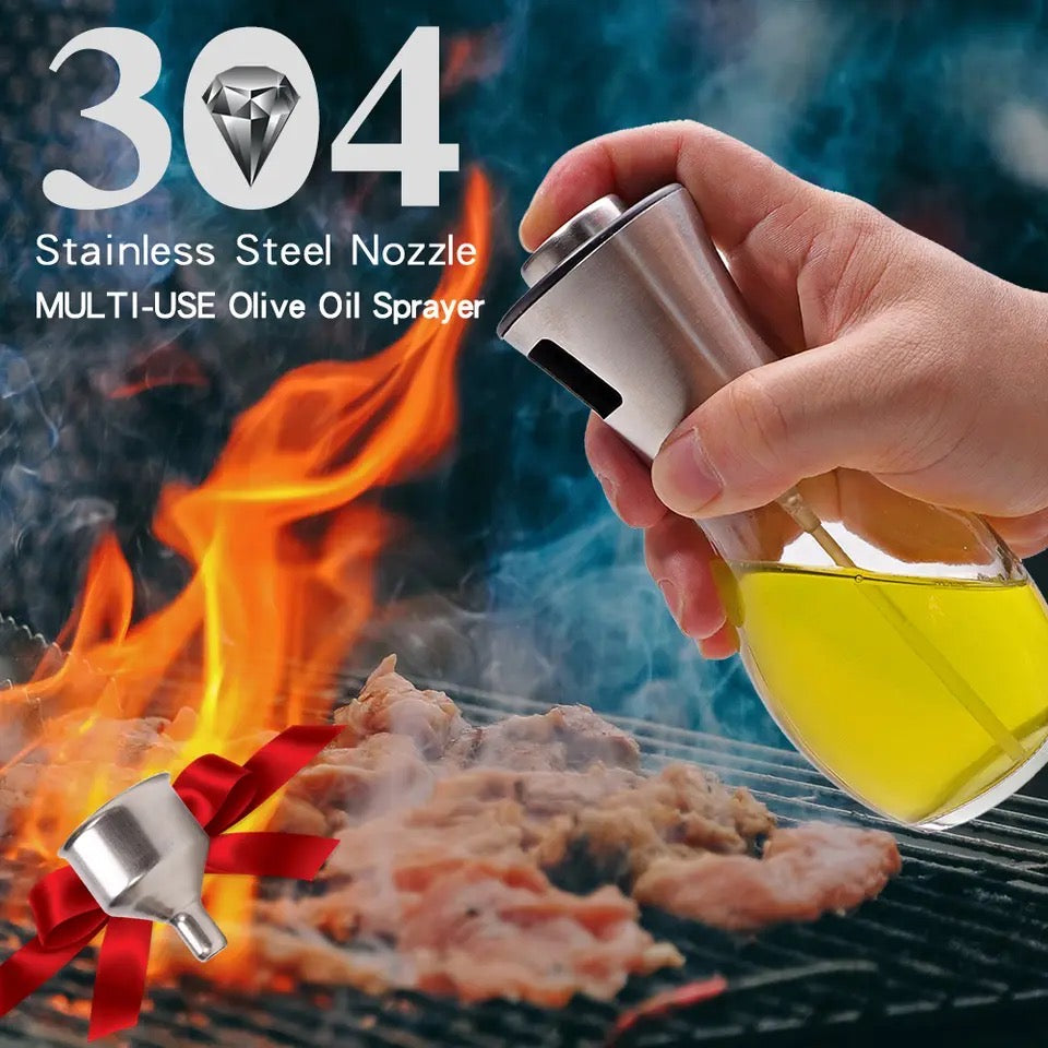 Oil Spray Pot, 200ml Cooking Oil Bottle, Stainless Steel Pump Oil Dispenser, BBQ Cookware Tool, Leak Proof Bottles with Non Slip Handle, Automatic Cap and Stopper for Kitchen Cooking