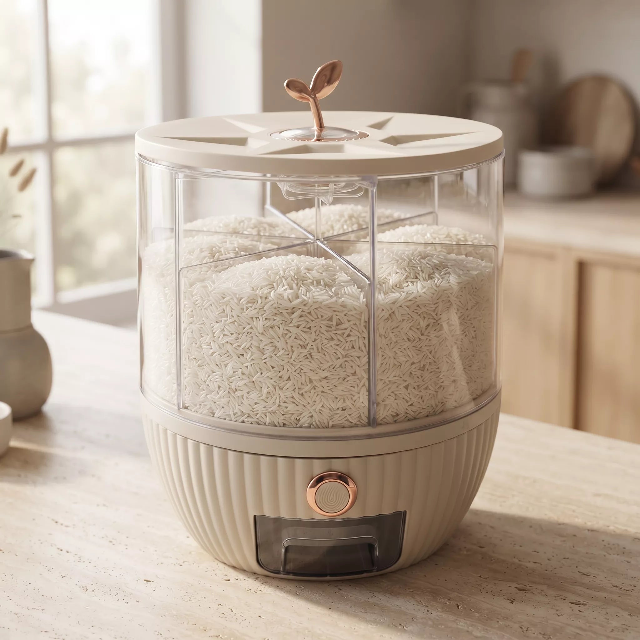6 Grid Rotating Grain And Rice Dispenser, 360° Rotating Grain Storage Dispenser, Multi Compartment Food Dispenser, Large Capacity Kitchen Grain Dispenser