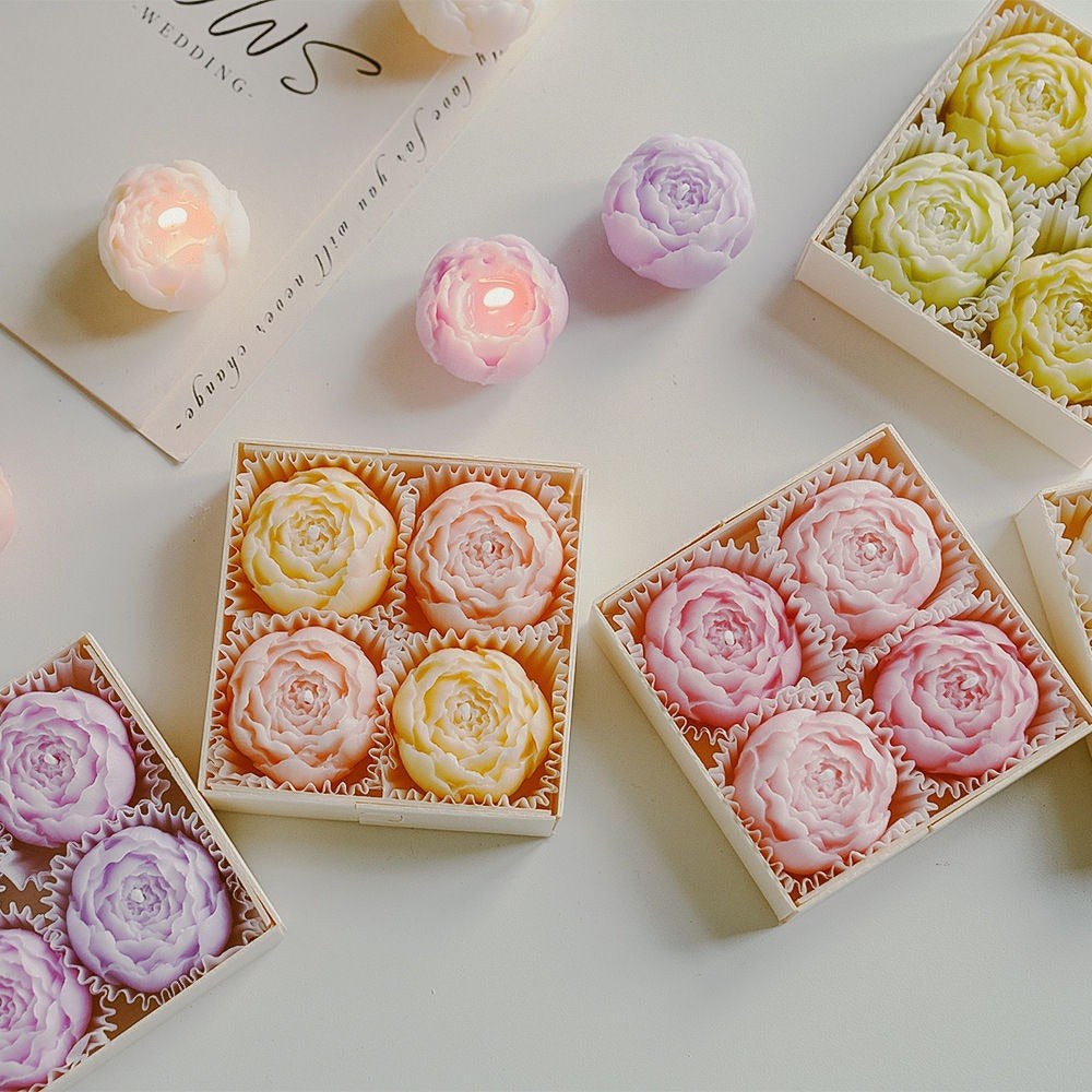 Elegant 4pcs Flower Shaped Aromatherapy Candles, Floral Rose Scented Candle, Handmade Room Decor Candles, Rose Scented Candle