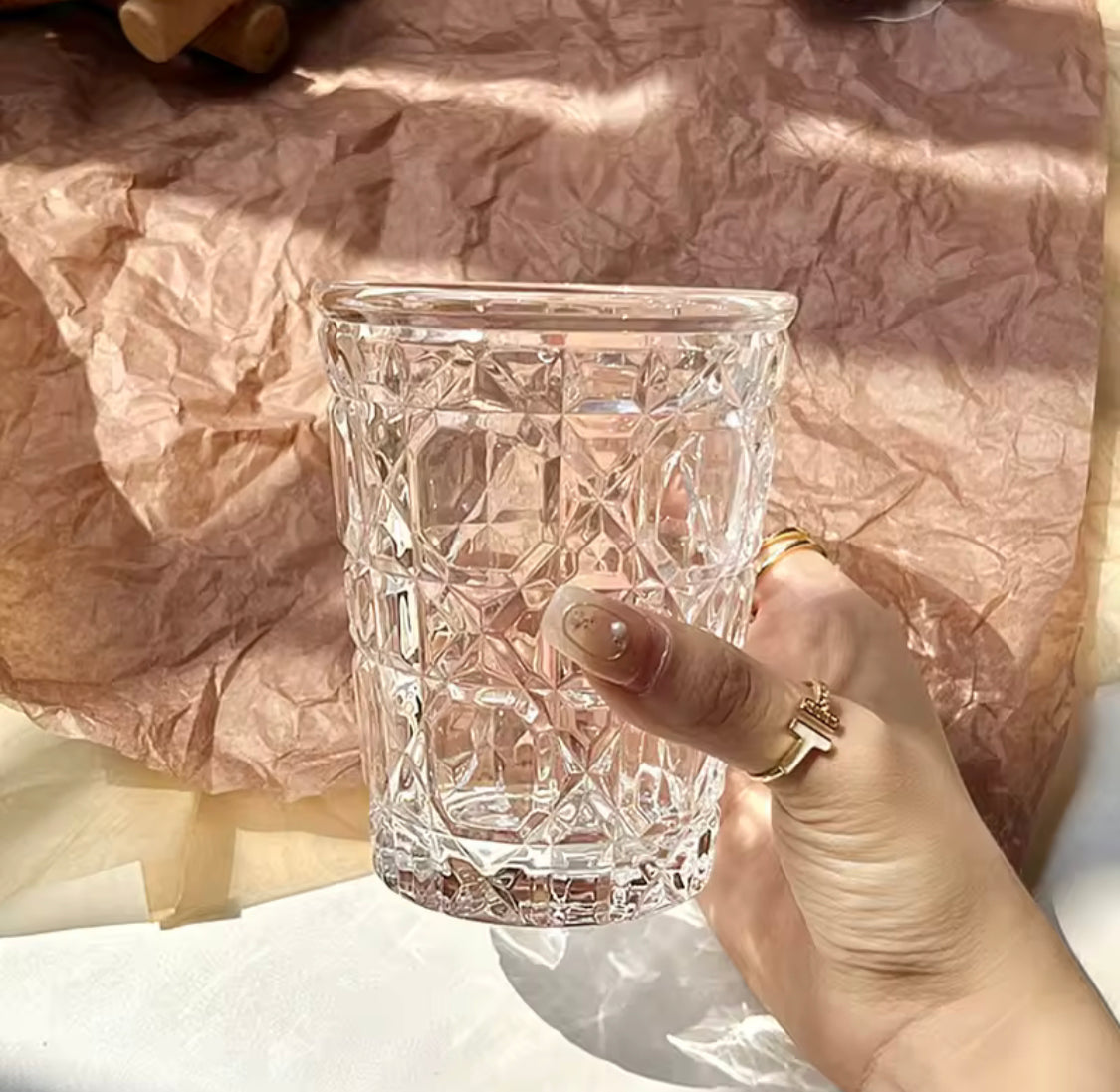 Diamond Patterned Cold Drink Glass, Household Breakfast Milk Cup, Transparent Juice Cold Drink Cups