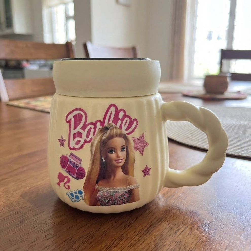 Barbie Inspired Ceramic Coffee Mug, Cute Barbie Ceramic Mug, Aesthetic Pink Barbie Coffee Cup, Cartoon Printed Ceramic Coffee Mug (1pc)