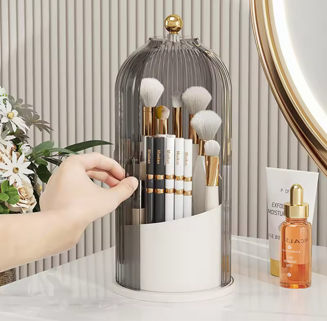 360° Cage Shape Rotating Makeup Brush Holder, Cage Shape Brush Organizer, Lipstick and Eyebrow Pencil Holder, Makeup Brush Holder Organizer