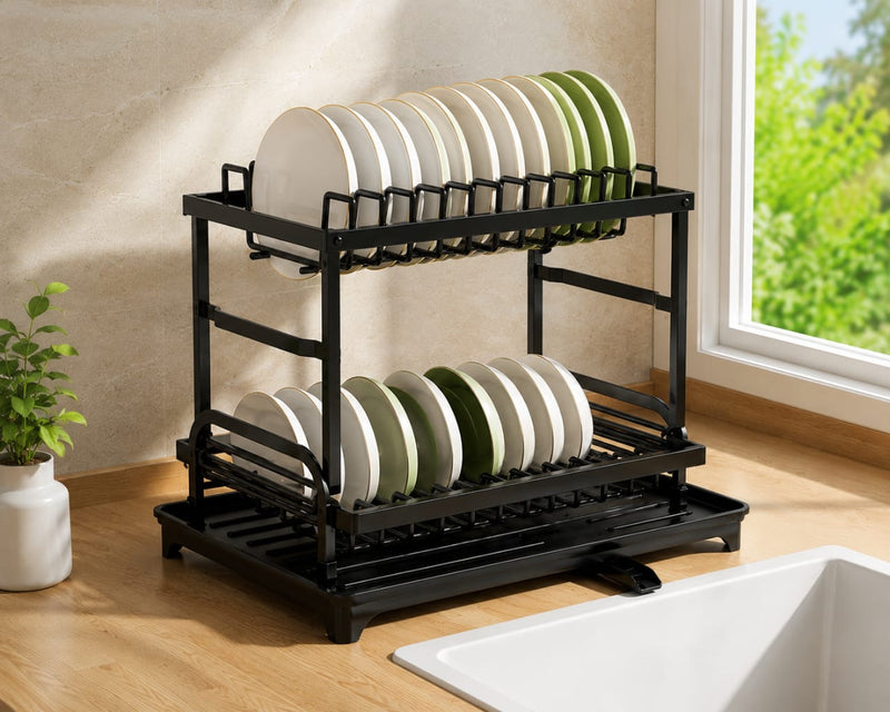 2 Tier Kitchen Dish Rack, Kitchen Countertop Dish Organizer, Space Saving Dish Drying Rack, Kitchen Dish Storage And Drying Rack
