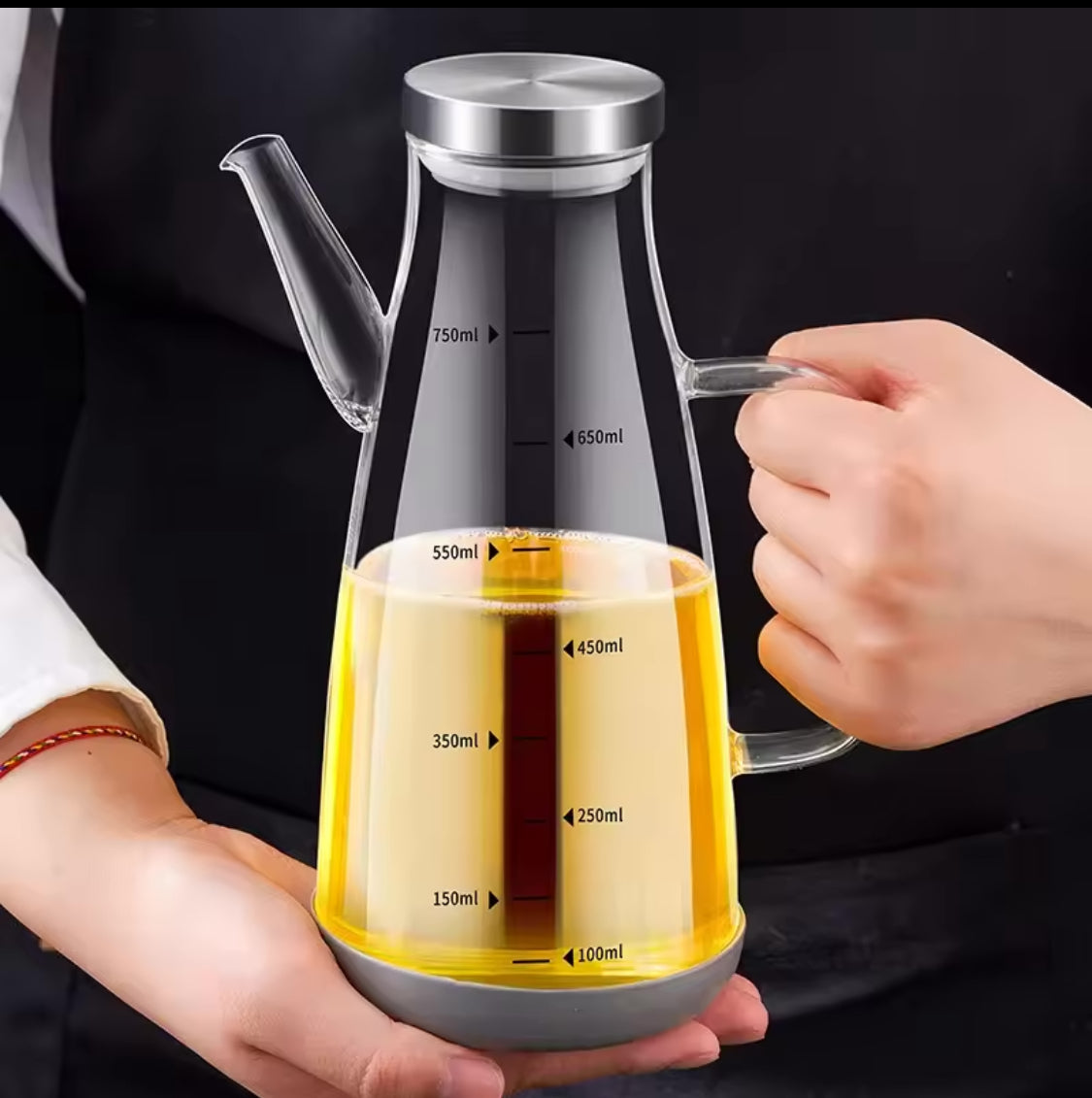 700ml Transparent Oil Jug, Glass Oil Dispenser, Transparent Oil Jug With Stainless Steel, Oil Glass Bottle, Anti-Leak Transparent Oil Bottle