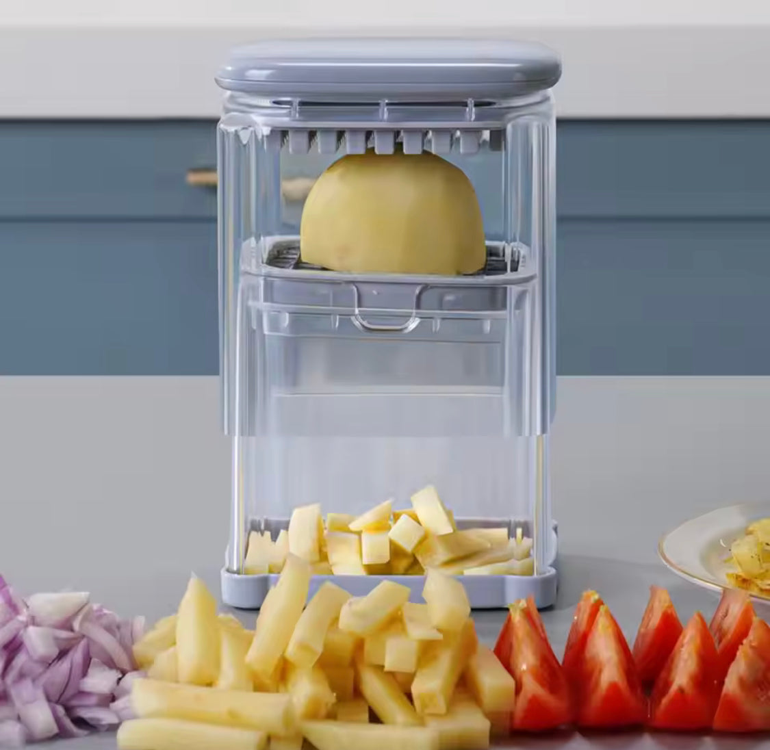 Manual Press Vegetable Cutter with Storage Box, Press Down Vegetable Cutter with Container, Multi Purpose Vegetable Slicer And Dicer, All in One Fruit And Vegetable Cutter