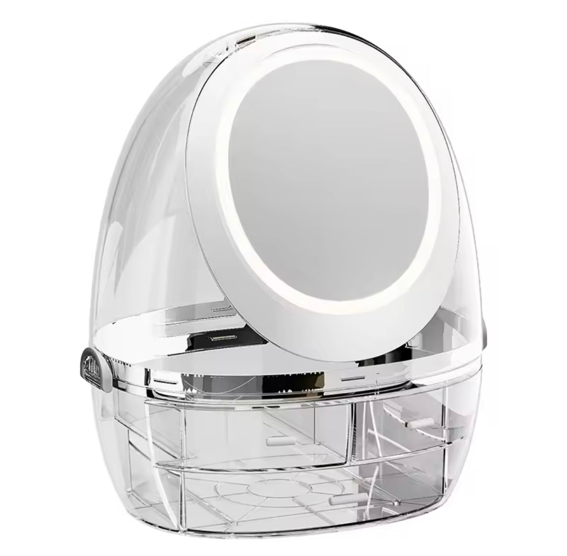 LED Makeup Organizer with Mirror And Drawers, Smart Touch LED Vanity Makeup Organizer, Transparent Makeup Organizer with 360° HD Mirror, Dust proof Cosmetic Storage Box with LED Mirror