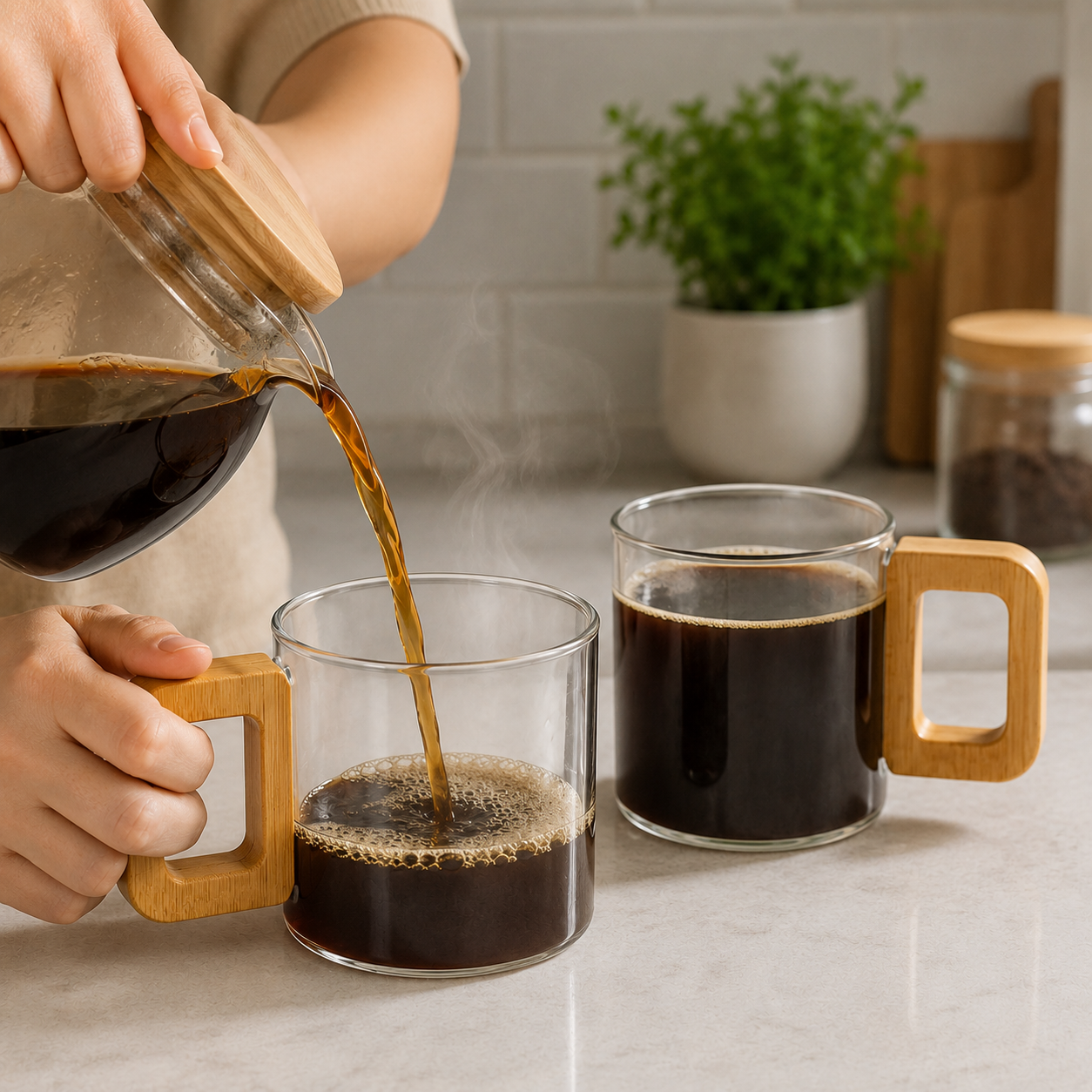 Transparent Glass Coffee Mug with Wooden Handle, Heat Resistant Tea Cup, Coffee Drinking Mug, Daily Sip Glass Cup, Nordic Wooden Handle Mug