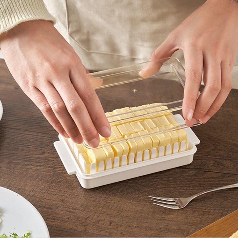 Butter Cutting Box, Crisper Butter Cutting Case With Lid, Cheese Butter Cutting Storage Box, Butter Refrigerator Fresh Keeper Container, Transparent Plastic Butter Box With Cover