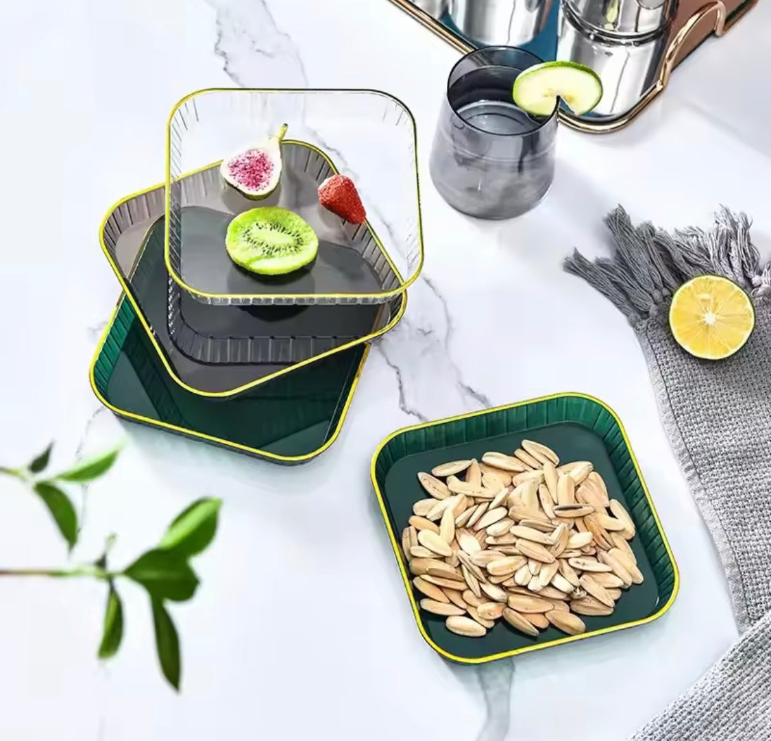 4pcs Luxury Gold Rim Square Serving Tray, Multipurpose Snack And Dessert Plate, Modern Fruit & Dessert Tray