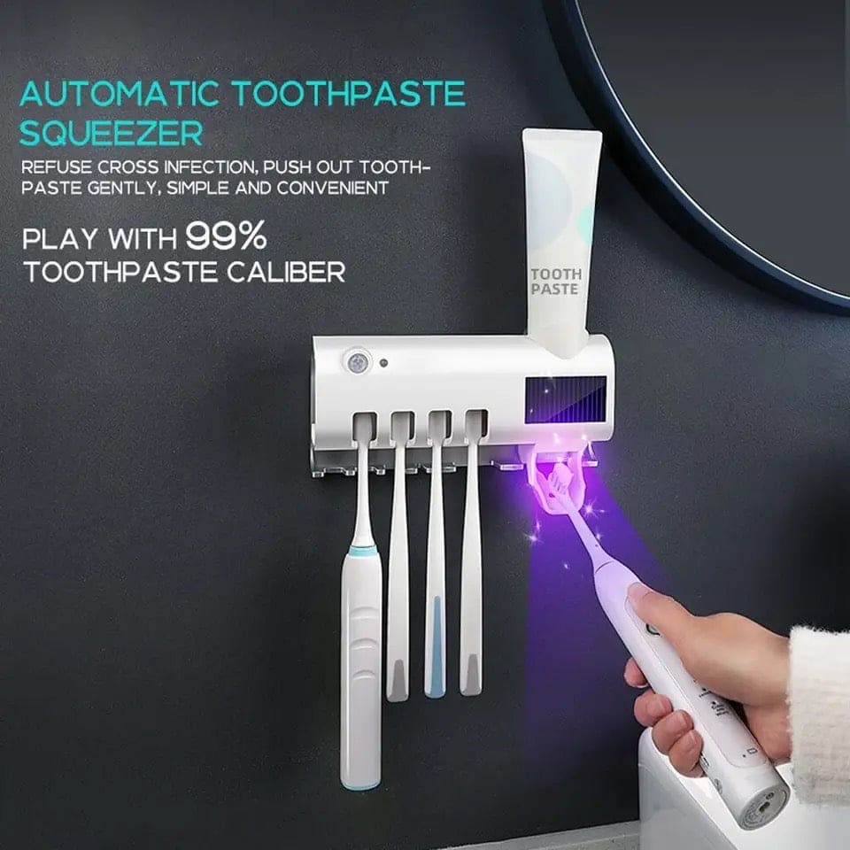 Smart UV Toothbrush Sterilizer, Ultraviolet Light Toothbrush Sterilizer, Automatic Toothpaste Squeezer Dispenser, Wall Mount Toothpaste Dispenser Home Bathroom Accessories, Electric Toothbrush Holder With Toothpaste Dispenser