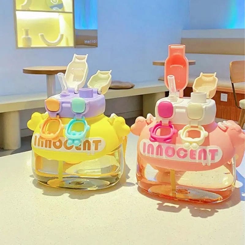 Cute Innocent Water Bottle, Cute and Fun Plastic Fashion Student Straw Water Cup, Double Drink Beverage Bottle, Water Bottle With Straw, Summer Outdoor Travel Drinking Tumbler, 1200ml Triton Plastic Bottle for Fitness and Outdoor Workout