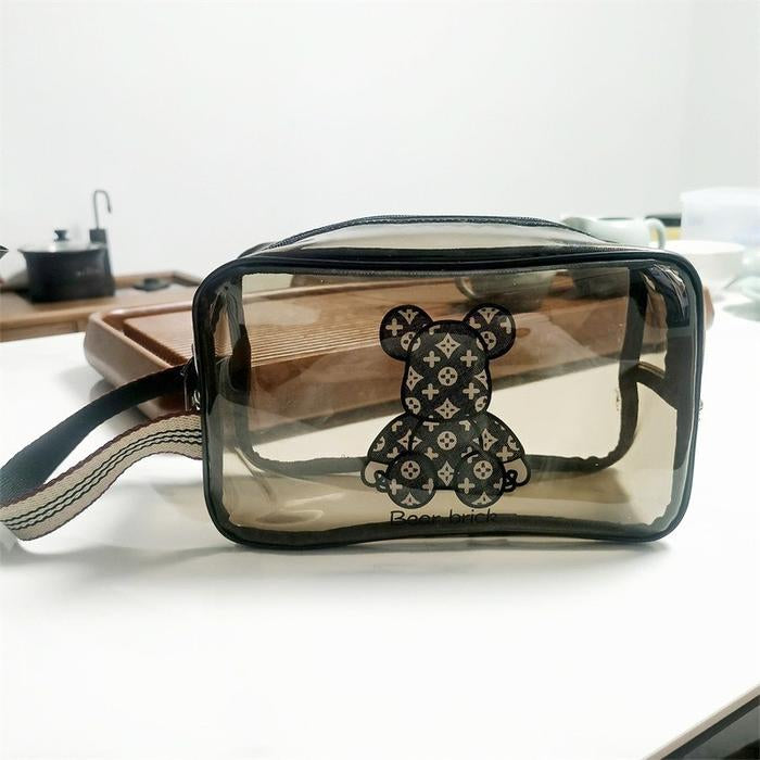 Set Of 3 Transparent Bear Cosmetic Pouch, Waterproof Transparent Makeup Bag, Multipurpose Women Cosmetic Bag, Travel Toiletry Washbag With Zipper