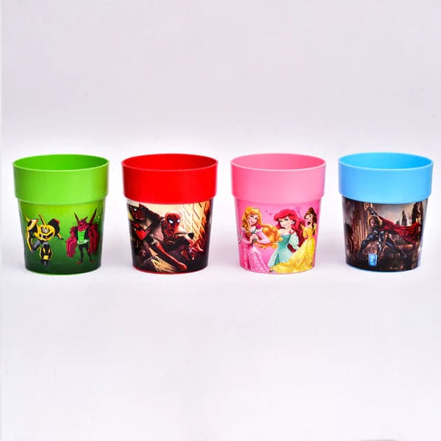 Set Of 4 Cartoon Glass, 250ml Unbreakable Plastic Glass For Kids, Cartoon Printed Cups, Premium Drinking Glasses For Kids Toddlers, Plastic Tumbler Cups