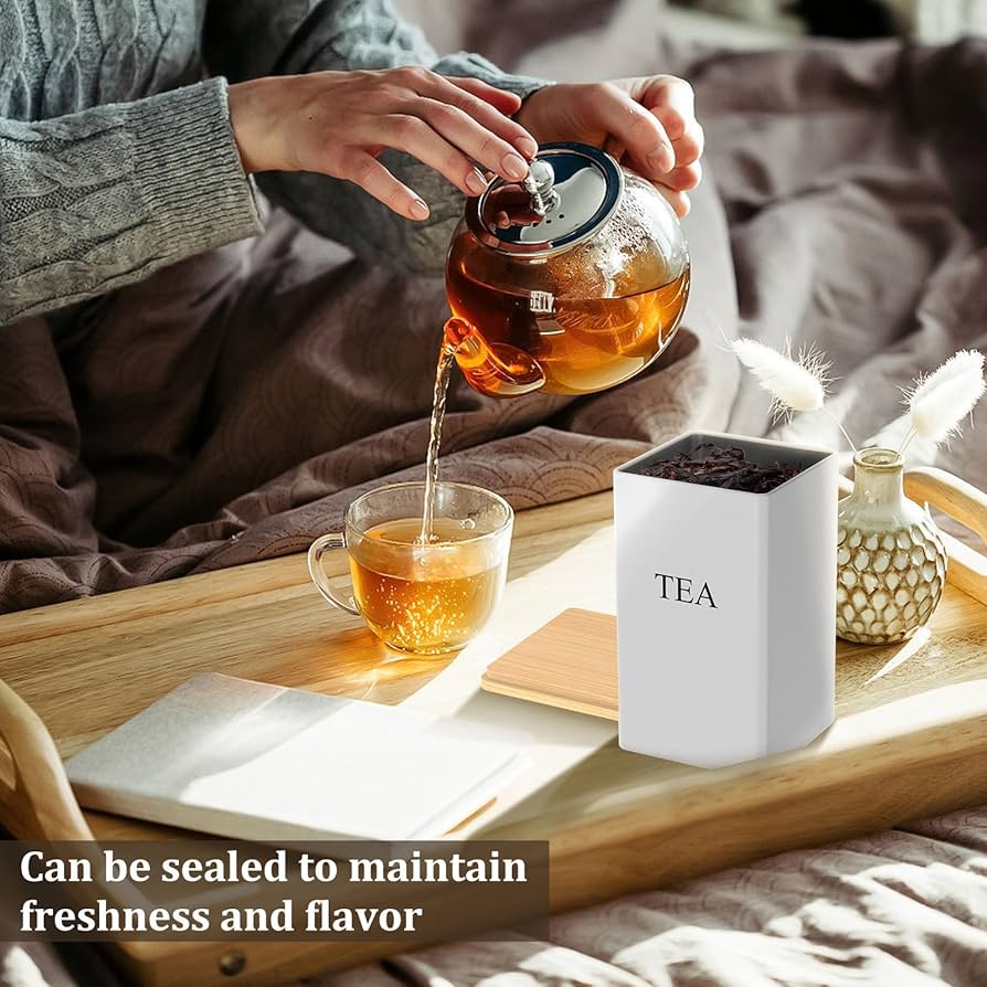 3Pcs Coffee Bean Storage With Bamboo Lid, Square Seasoning Box Organizer, Coffee Sugar Tea Storage Container Jars, Coffee Canister With Bamboo Lid, Set Of 3 Tea And Sugar Pot