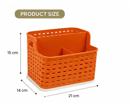 Multipurpose Storage Basket with Divider, Plastic Organizer
Basket, Desktop Storage Organizer, Dual Compartment Storage Caddy Organizer