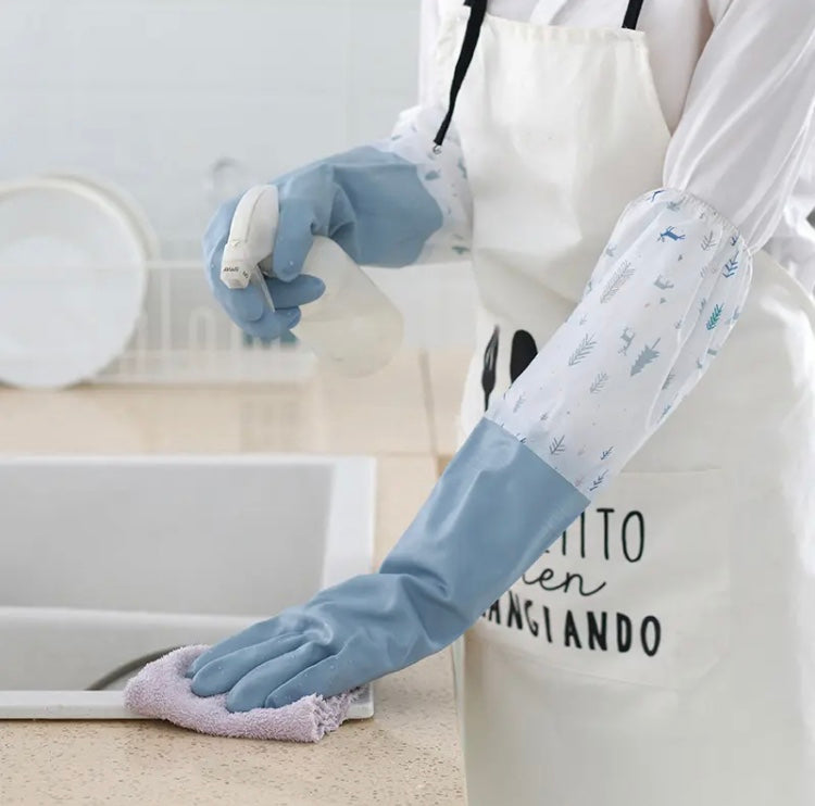 Latex Rubber Dish Washing Gloves, Long Sleeve Waterproof Cleaning Gloves, Elastic Cuffs Housework Gloves