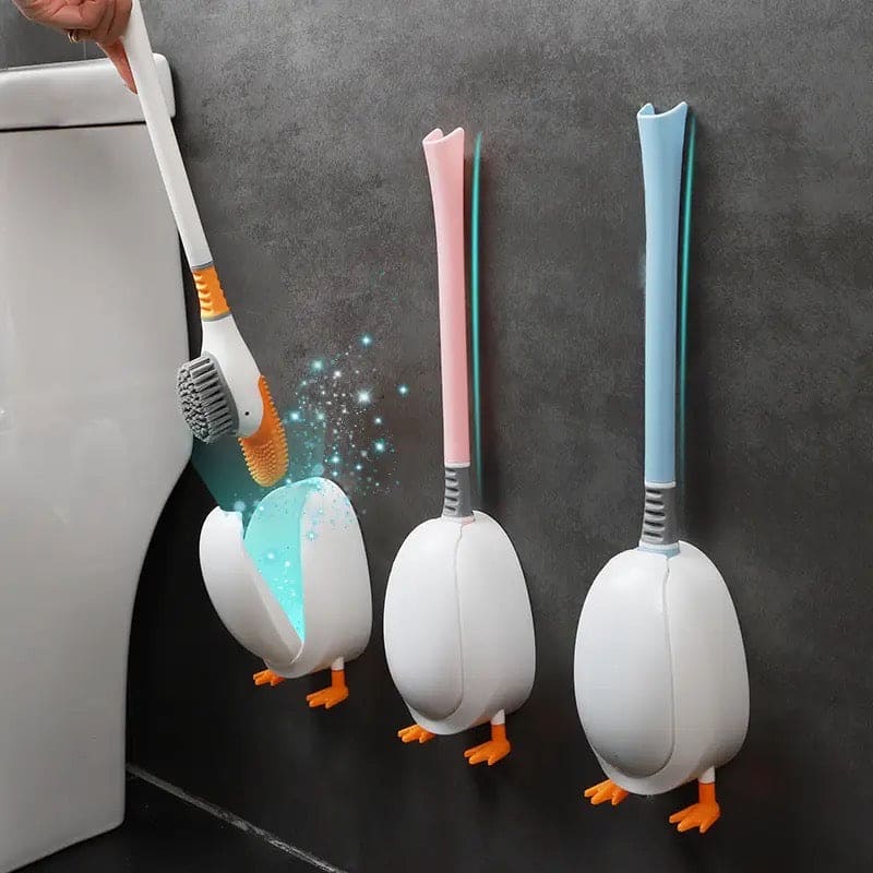 Diving Duck Toilet Brush, Wall Mounted Silicone Toilet Brush, Floor Standing Long Handle Bathroom Cleaning Brush, Dead Corner Toilet Brush, Household Wash Toilet Cleaning Accessories