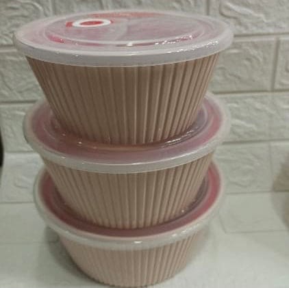 Set Of 3 Open Lid Bowl, Fresh Keeping Bowl, Pudding Custard Cups, Baking Bowl Set