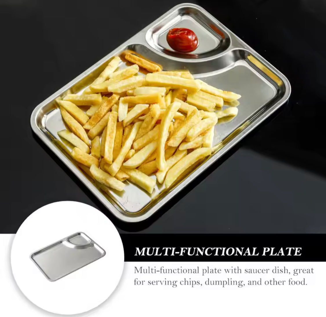 Multifunctional Dumpling Chips Plate, Stainless Steel Food Serving Tray, Dumpling Plate Appetizer, Snack Dish Serving Plate, French Fries Dish