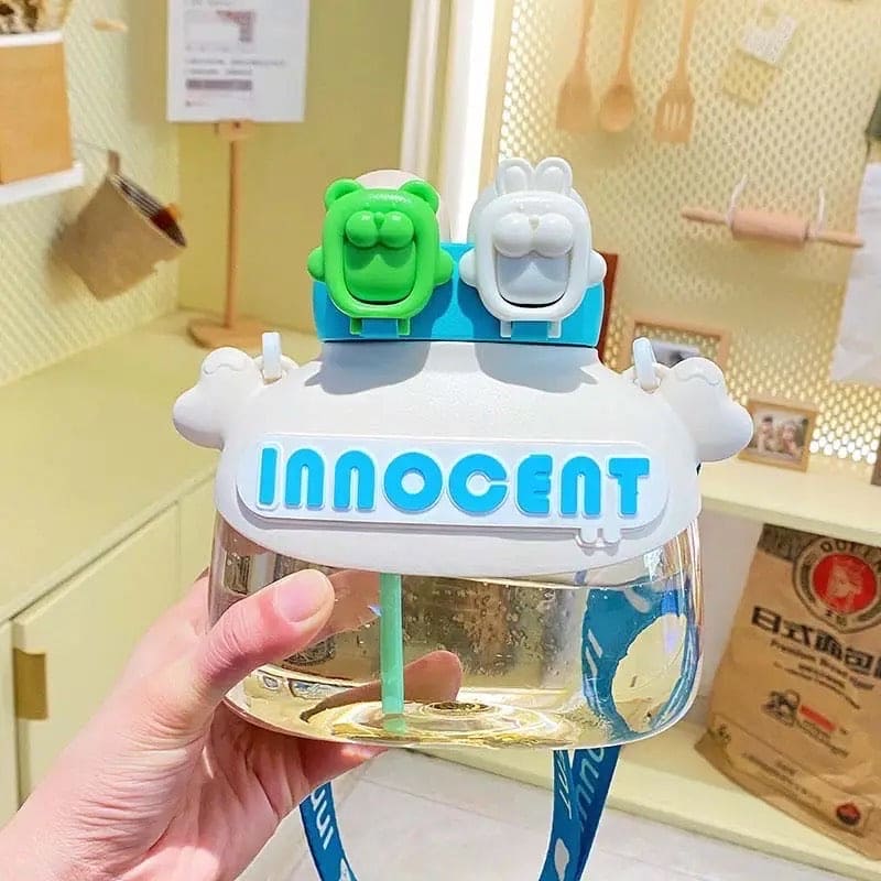 Cute Innocent Water Bottle, Cute and Fun Plastic Fashion Student Straw Water Cup, Double Drink Beverage Bottle, Water Bottle With Straw, Summer Outdoor Travel Drinking Tumbler, 1200ml Triton Plastic Bottle for Fitness and Outdoor Workout