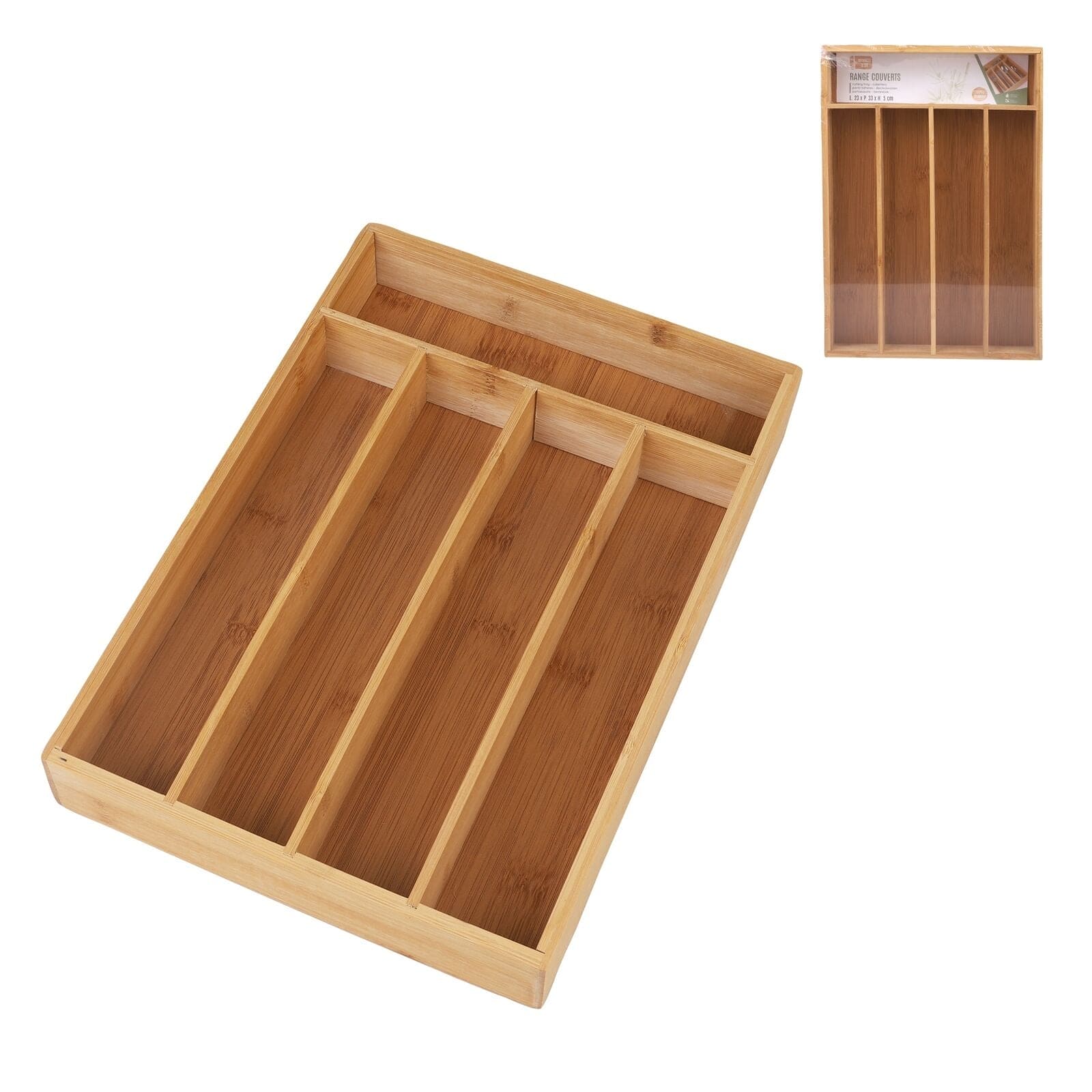 5 Compartment Bamboo Cutlery Tray, Kitchen Drawer Utensils Holder, Wooden Knife Fork Spoon Organizer Case, Bulk Bamboo Cutlery Tray, Drawer Multi Compartment Flatware Tray