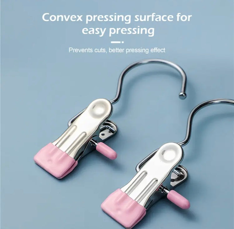 Set Of 2 Stainless Steel Cloth Clip, Clothes Hanging Clip Organizer, Portable Hook For Socks Pant Clothes