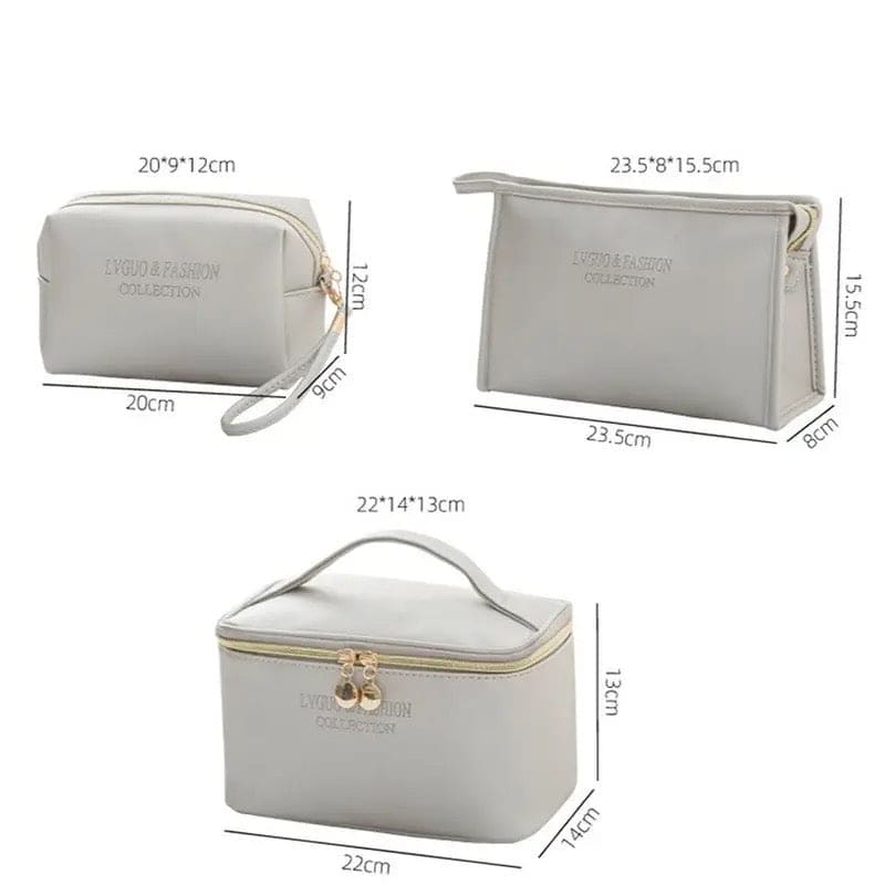 Set Of 3 Female Leather Makeup Pouch, Cute Preppy Makeup Bag, Multifunction Women Cosmetic Bag, Travel Toiletry Storage Organize Handbag, Waterproof Female Makeup Case, PU Leather Zipper Make Up Bag, Soft Leather Makeup Bag