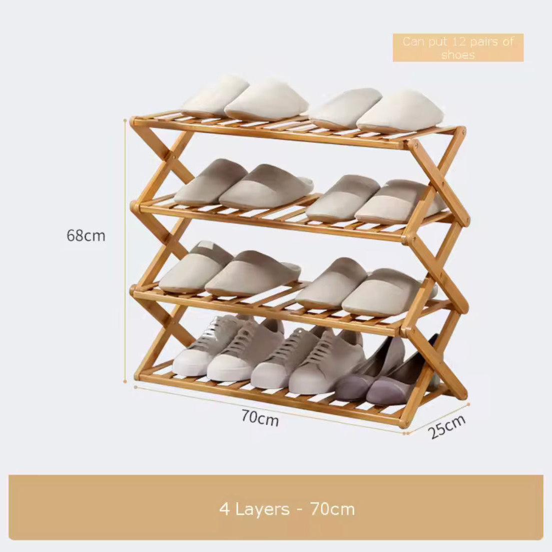 Bamboo X-Fold Shoe Stand, Premium Foldable Bamboo Shoe Rack, Smart Fold Shoe Organizer, Natural Bamboo Folding Shoe Stand