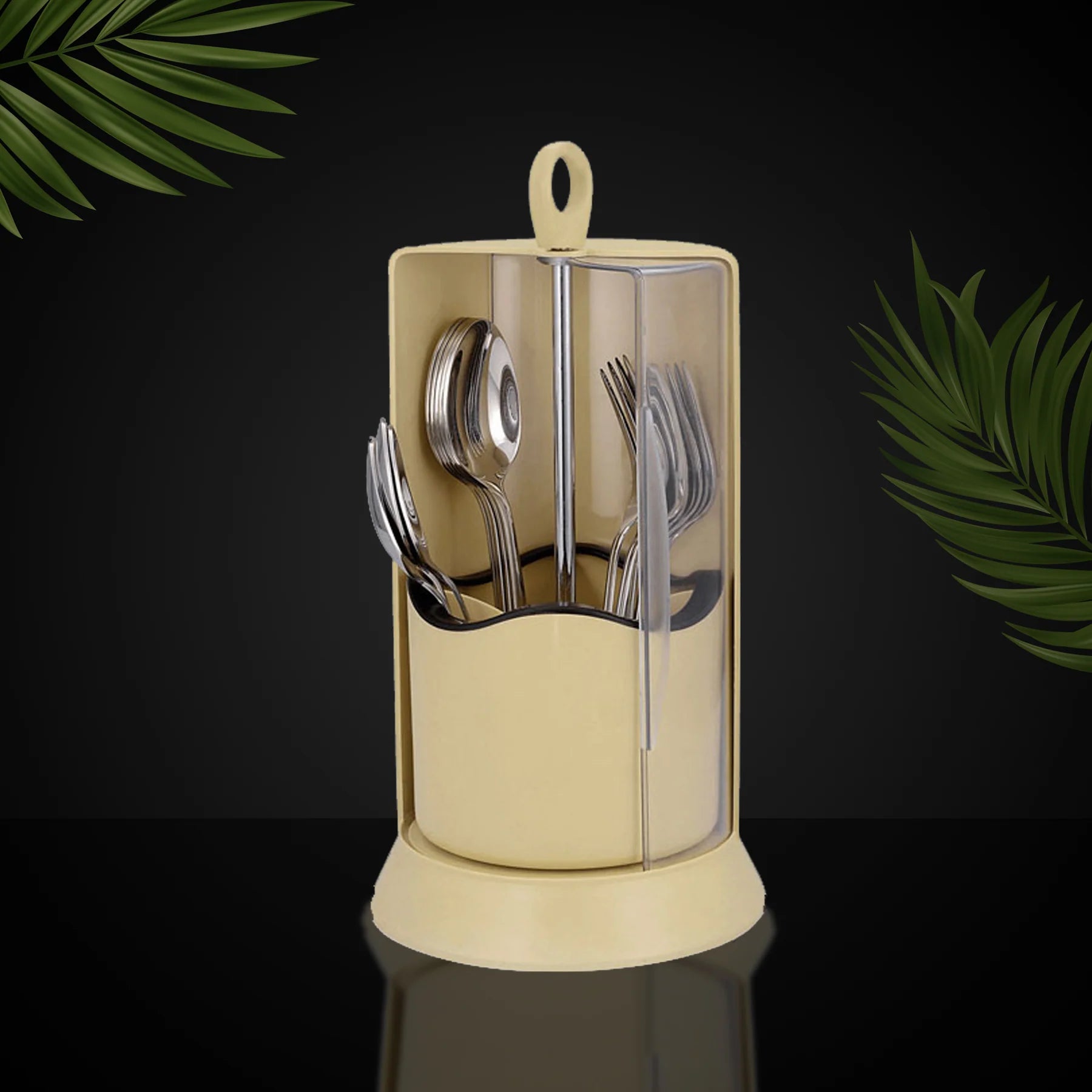 Covered Cutlery Holder, Rotating Cutlery Box With Transparent Cover, 4 Compartment Cutlery Holder, Multifunctional Fork Chopsticks Storage Stand, Standing Plastic Storage Container, Kitchen Cutlery Organizer