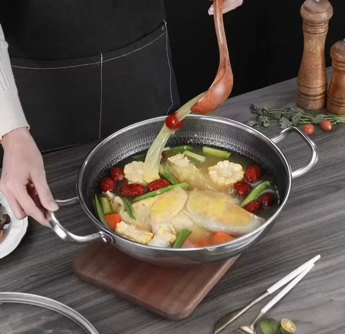 Double Ear Soup Pot With Glass Lid, Stainless Steel Food Grade Non Stick Honeycomb Pot, Universal Soup Pot, Kitchen Gadgets