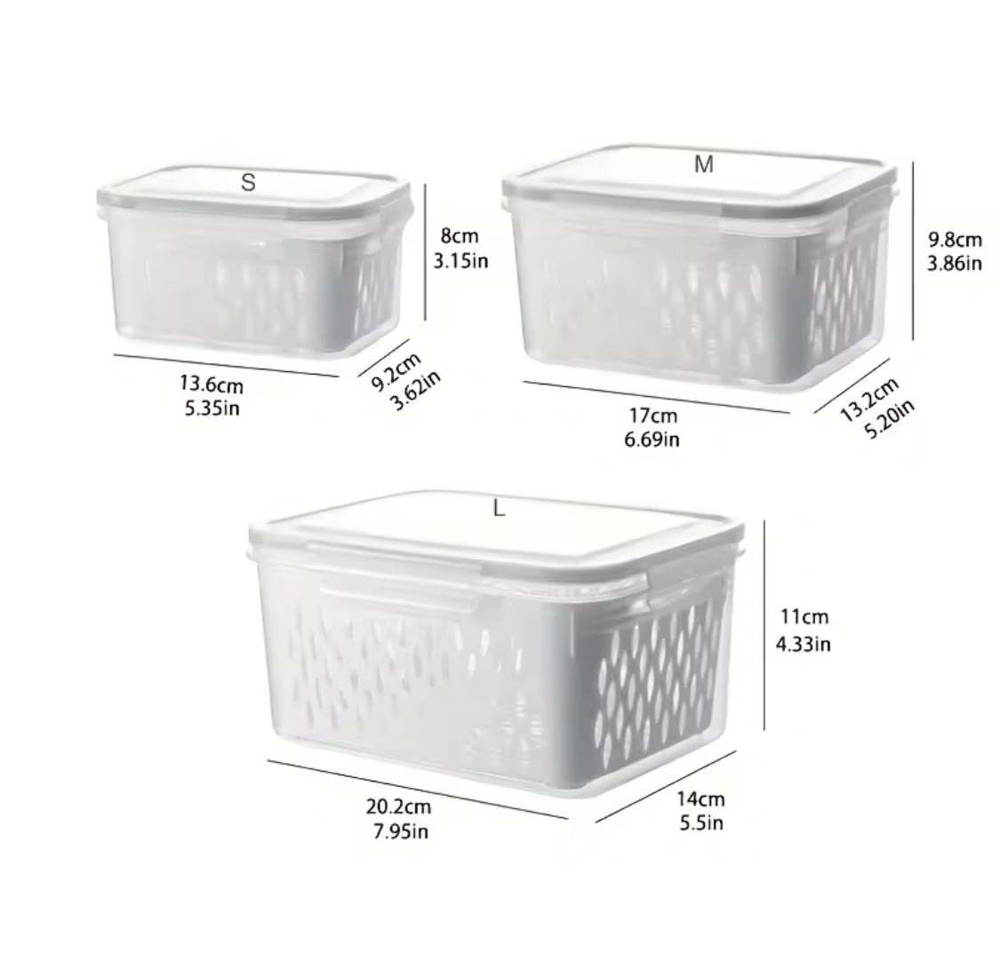 3pcs Refrigerator Organizer Box With Draining Basket, Transparent Refrigerator Food Storage Box, Multi Use Fridge Fruit Vegetable Storage Box
