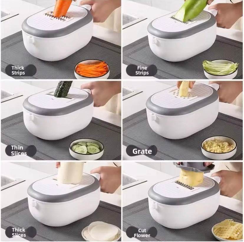 Multifunctional Vegetable Slicer with Drain Basket, Manual Hand Food Chopper, Vegetable Slicer With Storage Container, Kitchen Gadgets