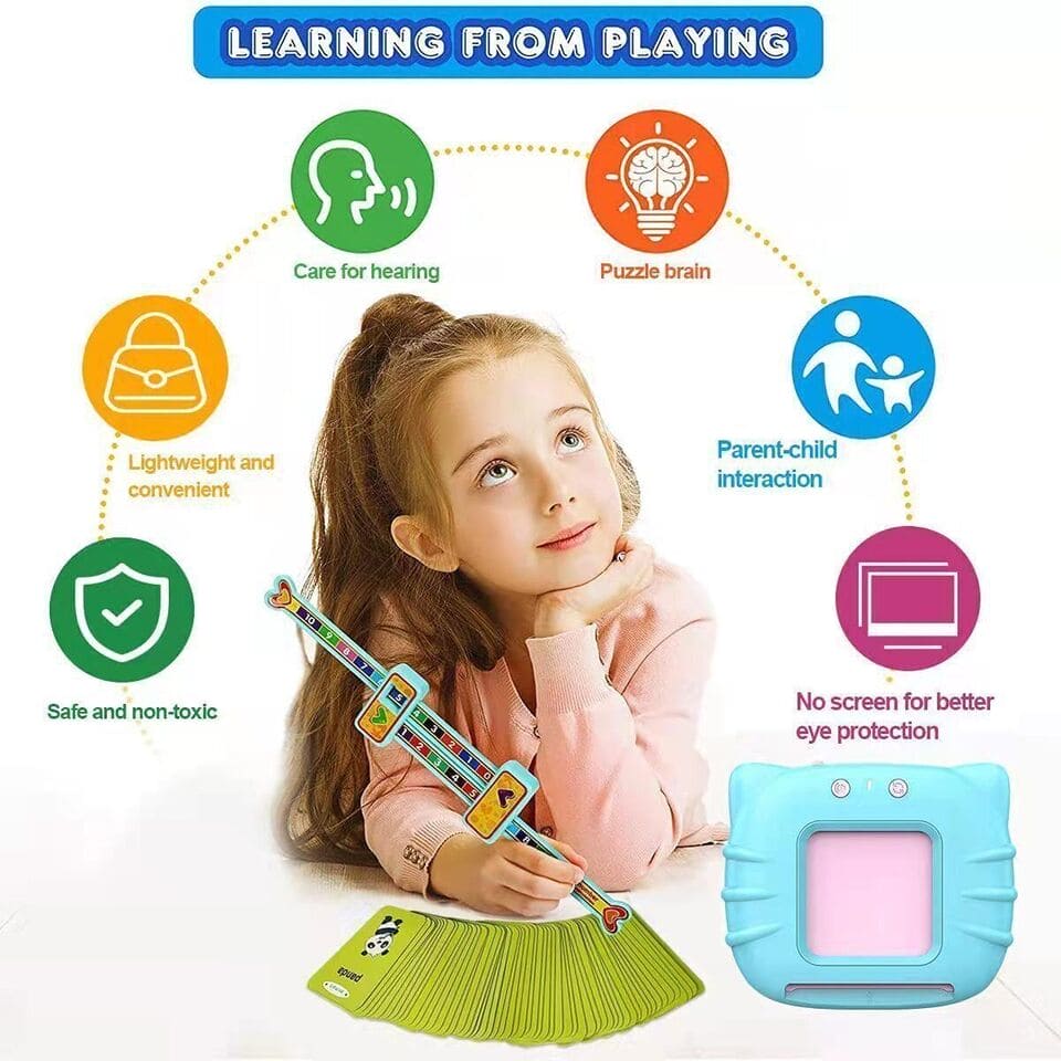 Talking Flash Card Reader, Set Of 12 Early Educated Card Machine, Pocket Vocabulary Educational Game, Educational Learning Talking Flash Cards, Kids English Language Electronic Audio Book, Toddlers Words Reading Helper