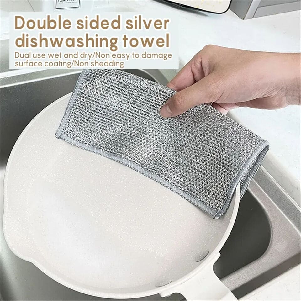 Steel Wire Dishwashing Cloth, Rust Removal Scouring Pad, Double Side Steel Wire Washing Brush, Multipurpose Steel Wool Rag, Reusable Steel Wool Dishcloth, Silver Wire Wipes Dish Towel, Non Scratch Wire Dishcloth