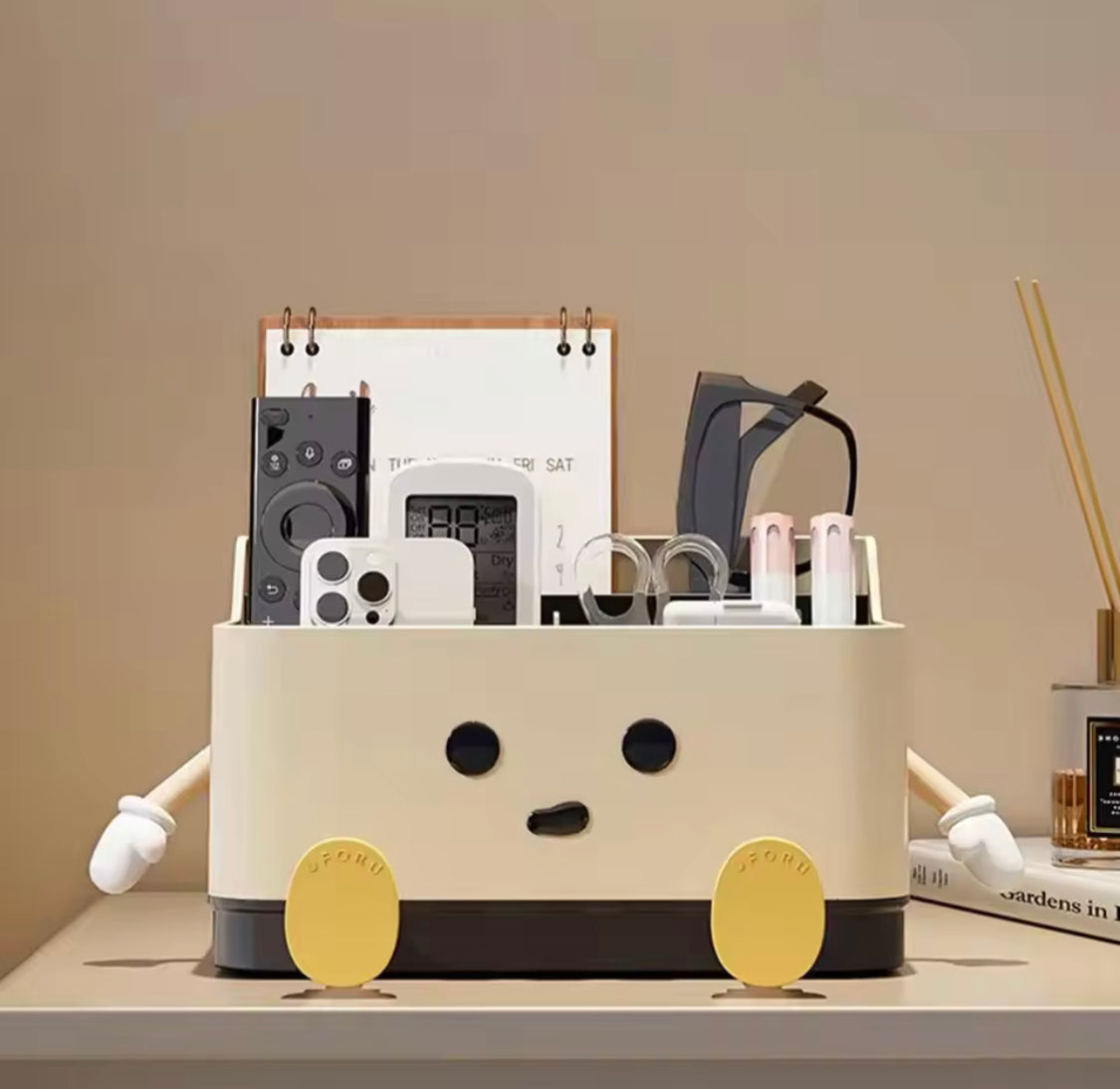 Cute Cartoon Style Desktop Storage Box, Multi Grid Countertop Cosmetic Organizer Shelf, Cute Desktop Decoration Accessories