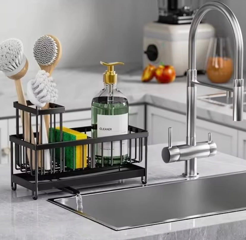 Kitchen Sink Organizer With Drain Tray, Multifunctional Kitchen Home Use Sink Sponge Organizer, Sponge Storage Faucet Holder, Iron Dish Sponge Holder