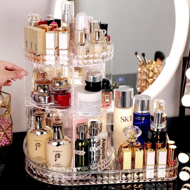 All In One Makeup Organizer, 360 Degree Rotation Makeup Organizer, Crystal Makeup Display Stand, Multifunction Detachable Makeup Beauty Organizer, Adjustable Cosmetic Display Case, Rotatable Transparent Beauty Organizer