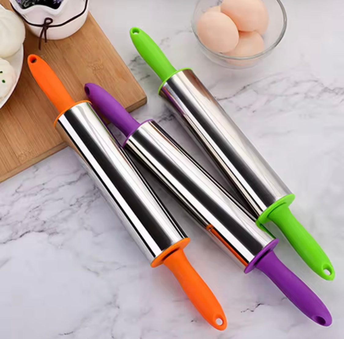 Durable Stainless Steel Dough Roller, Dumpling Skin Pressing Flour Stick Baking Tool, Kitchen Roti Belan, Non Stick Surface Baking Roller, Kitchen Cooking Accessories