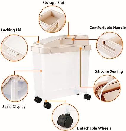 Baffect Food Storage Container, Transparent Sealed Rice Storage Box, Household Soybean Corn Cereal Storage Box, 10kg Large Capacity Grain Cereal Storage Box With Wheels And Measuring Cup, Airtight Food Tank Organizer, Flip Top Food Container Bucket