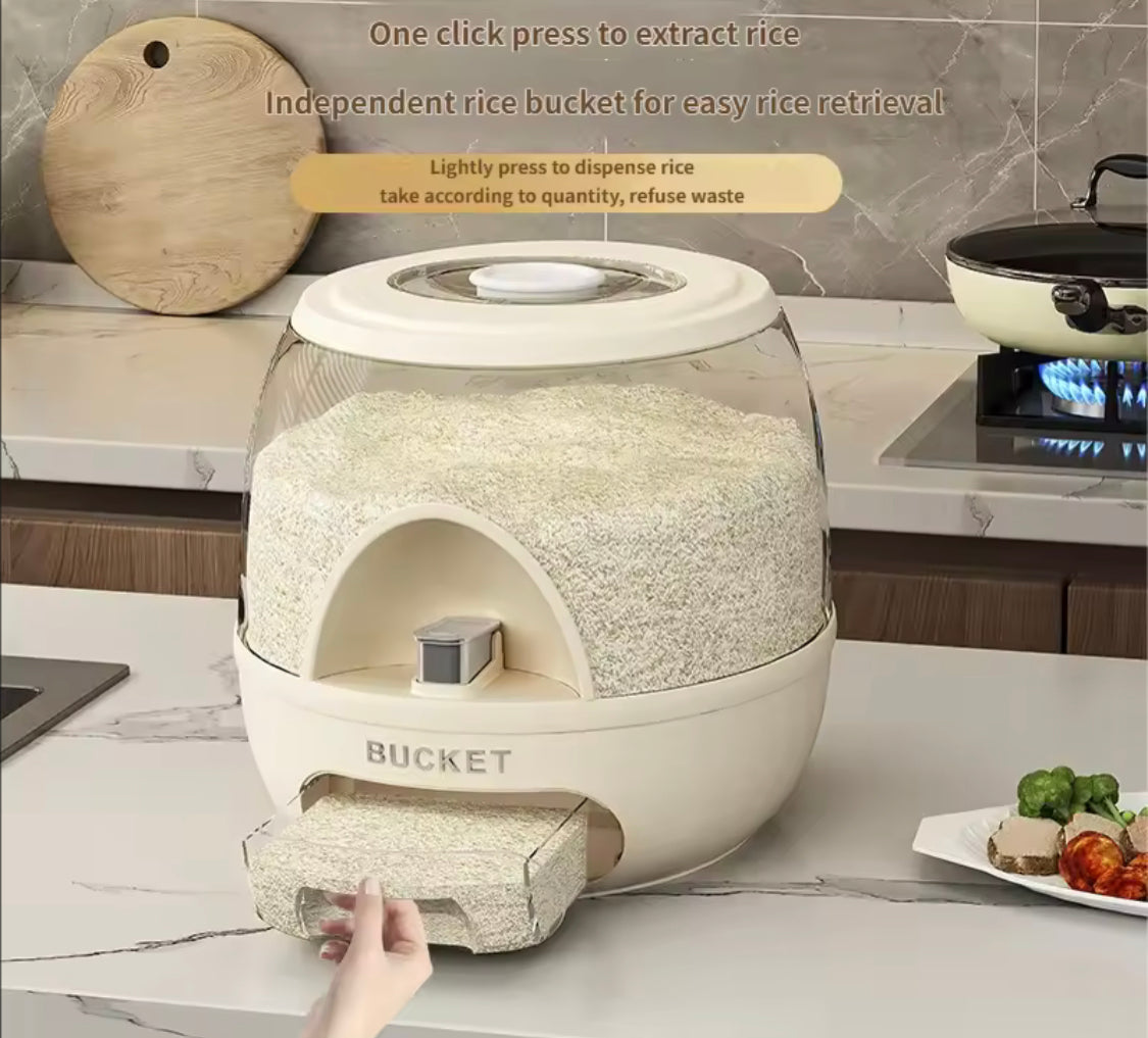 10KG Press Type Kitchen Food Grade Jar, Round Rice Storage Tank, Kitchen Accessories, Kitchen Storage Bucket, Rice Dispenser
