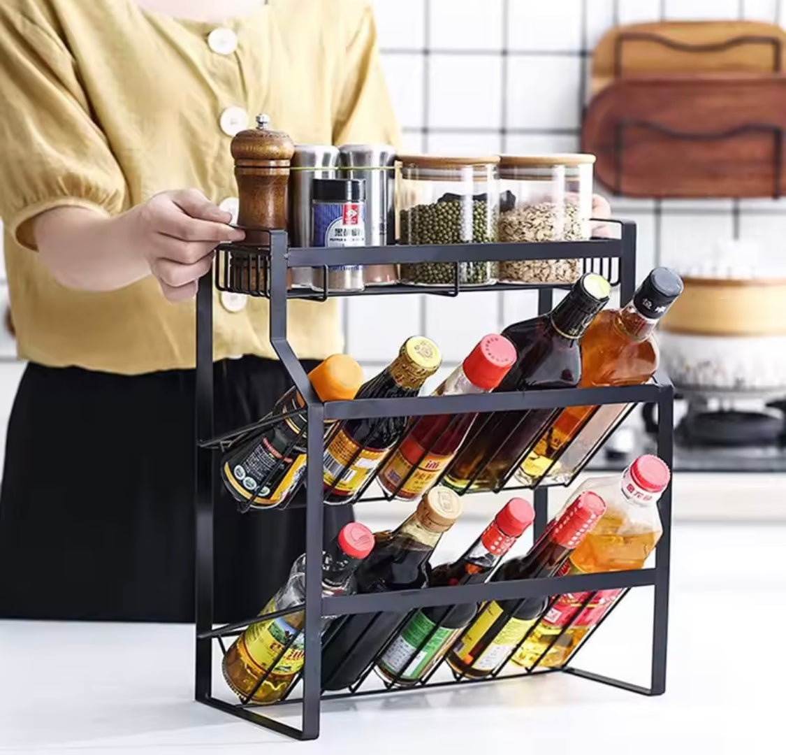 3-Tier Stackable Seasoning Rack, Multi Layer Countertop Spice Rack, Kitchen Storage Rack